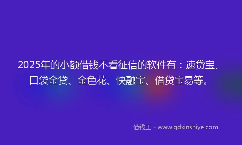 2025年的小额借钱不看征信的软件有：速贷宝、口袋金贷、金色花、快融宝、借贷宝易等。