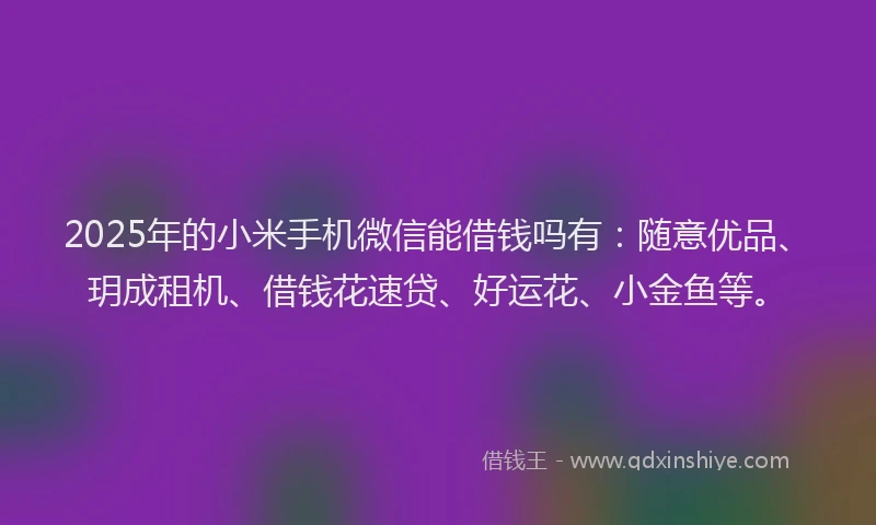 2025年的小米手机微信能借钱吗有：随意优品、玥成租机、借钱花速贷、好运花、小金鱼等。
