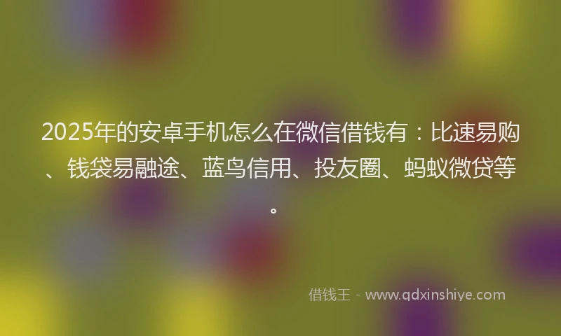 2025年的安卓手机怎么在微信借钱有：比速易购、钱袋易融途、蓝鸟信用、投友圈、蚂蚁微贷等。