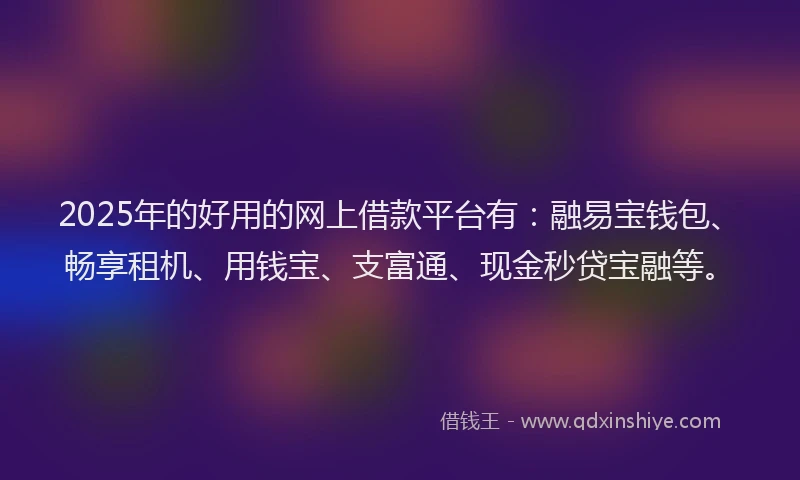 2025年的好用的网上借款平台有：融易宝钱包、畅享租机、用钱宝、支富通、现金秒贷宝融等。