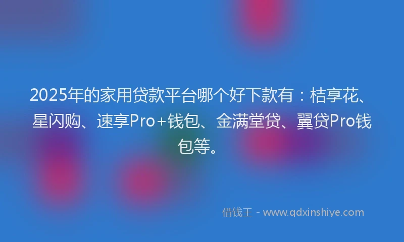 2025年的家用贷款平台哪个好下款有：桔享花、星闪购、速享Pro+钱包、金满堂贷、翼贷Pro钱包等。