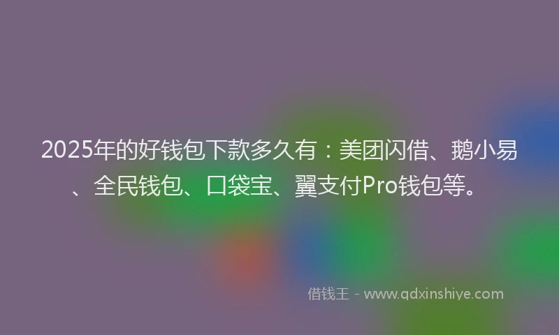 2025年的好钱包下款多久有：美团闪借、鹅小易、全民钱包、口袋宝、翼支付Pro钱包等。