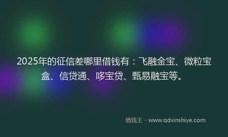 2025年的征信差哪里借钱有：飞融金宝、微粒宝盒、信贷通、哆宝贷、甄易融宝等。