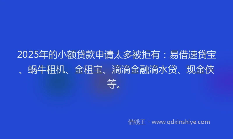2025年的小额贷款申请太多被拒有：易借速贷宝、蜗牛租机、金租宝、滴滴金融滴水贷、现金侠等。