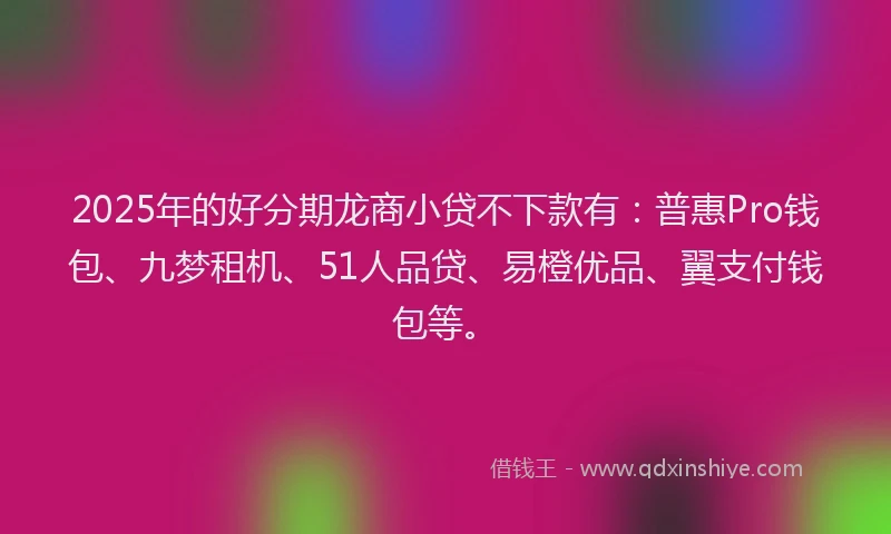 2025年的好分期龙商小贷不下款有：普惠Pro钱包、九梦租机、51人品贷、易橙优品、翼支付钱包等。