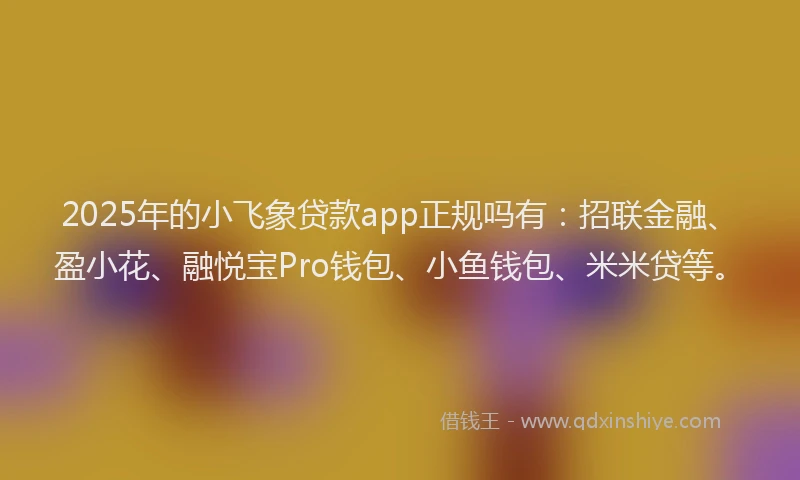 2025年的小飞象贷款app正规吗有：招联金融、盈小花、融悦宝Pro钱包、小鱼钱包、米米贷等。
