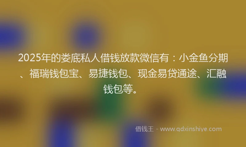 2025年的娄底私人借钱放款微信有：小金鱼分期、福瑞钱包宝、易捷钱包、现金易贷通途、汇融钱包等。