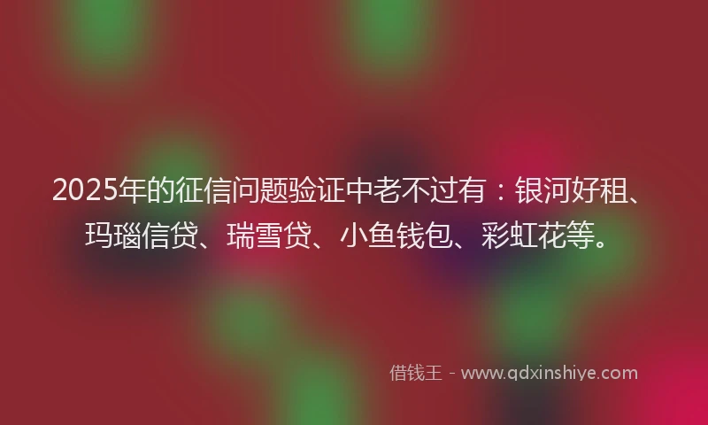 2025年的征信问题验证中老不过有：银河好租、玛瑙信贷、瑞雪贷、小鱼钱包、彩虹花等。