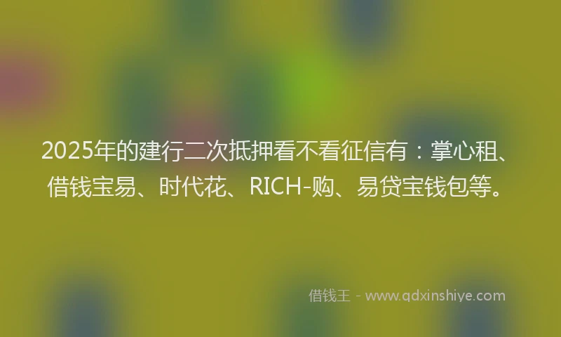 2025年的建行二次抵押看不看征信有：掌心租、借钱宝易、时代花、RICH-购、易贷宝钱包等。