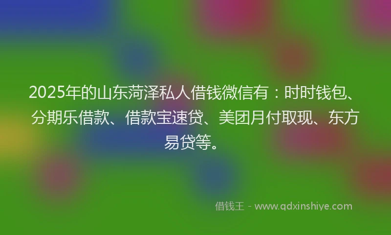 2025年的山东菏泽私人借钱微信有：时时钱包、分期乐借款、借款宝速贷、美团月付取现、东方易贷等。