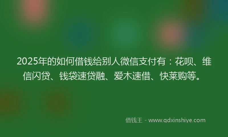 2025年的如何借钱给别人微信支付有：花呗、维信闪贷、钱袋速贷融、爱木速借、快莱购等。