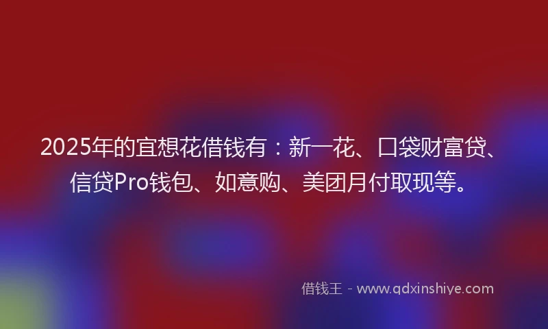 2025年的宜想花借钱有：新一花、口袋财富贷、信贷Pro钱包、如意购、美团月付取现等。