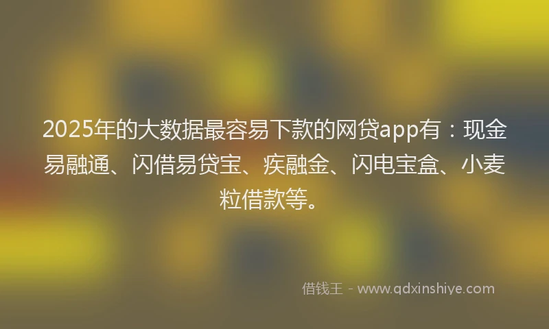 2025年的大数据最容易下款的网贷app有：现金易融通、闪借易贷宝、疾融金、闪电宝盒、小麦粒借款等。