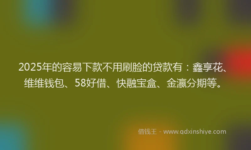 2025年的容易下款不用刷脸的贷款有：鑫享花、维维钱包、58好借、快融宝盒、金瀛分期等。