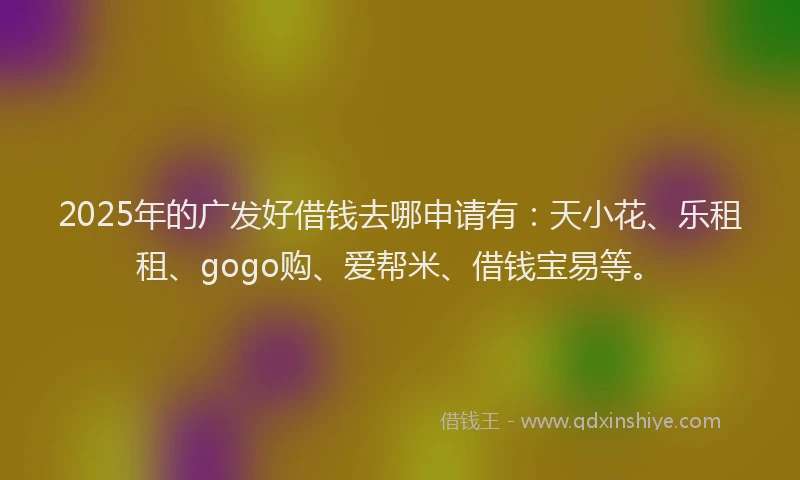 2025年的广发好借钱去哪申请有：天小花、乐租租、gogo购、爱帮米、借钱宝易等。