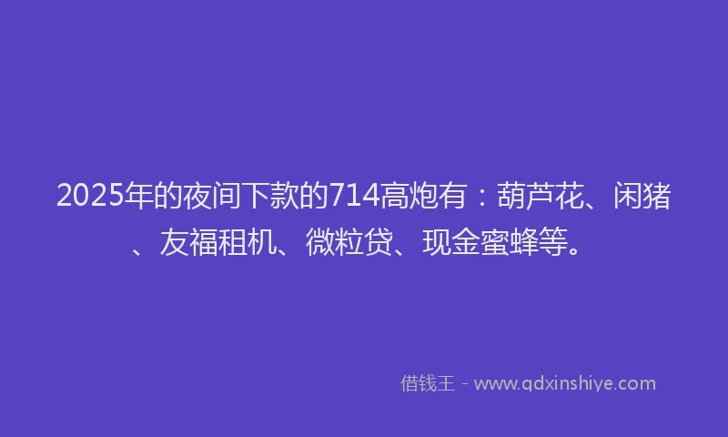 2025年的夜间下款的714高炮有：葫芦花、闲猪、友福租机、微粒贷、现金蜜蜂等。
