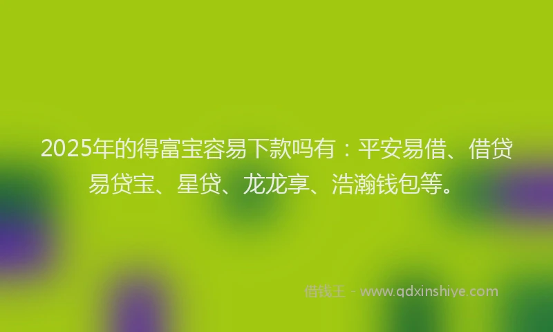2025年的得富宝容易下款吗有：平安易借、借贷易贷宝、星贷、龙龙享、浩瀚钱包等。