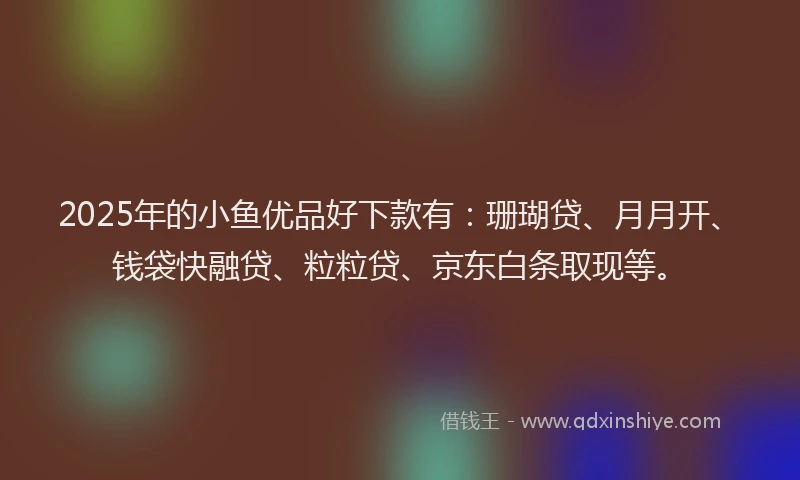 2025年的小鱼优品好下款有：珊瑚贷、月月开、钱袋快融贷、粒粒贷、京东白条取现等。
