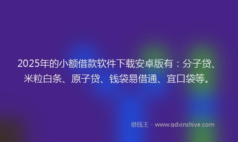 2025年的小额借款软件下载安卓版有：分子贷、米粒白条、原子贷、钱袋易借通、宜口袋等。