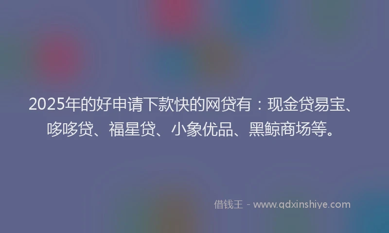 2025年的好申请下款快的网贷有：现金贷易宝、哆哆贷、福星贷、小象优品、黑鲸商场等。