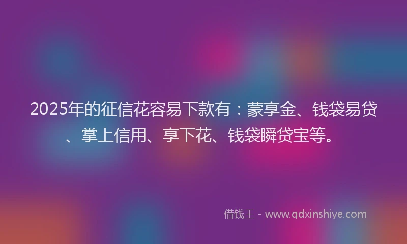 2025年的征信花容易下款有：蒙享金、钱袋易贷、掌上信用、享下花、钱袋瞬贷宝等。