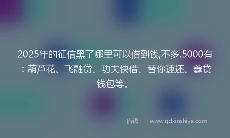 2025年的征信黑了哪里可以借到钱,不多.5000有：葫芦花、飞融贷、功夫快借、替你速还、鑫贷钱包等。