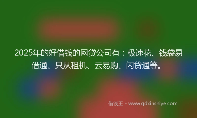 2025年的好借钱的网贷公司有：极速花、钱袋易借通、只从租机、云易购、闪贷通等。
