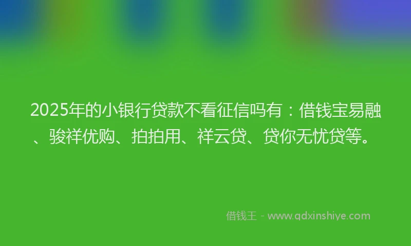 2025年的小银行贷款不看征信吗有：借钱宝易融、骏祥优购、拍拍用、祥云贷、贷你无忧贷等。