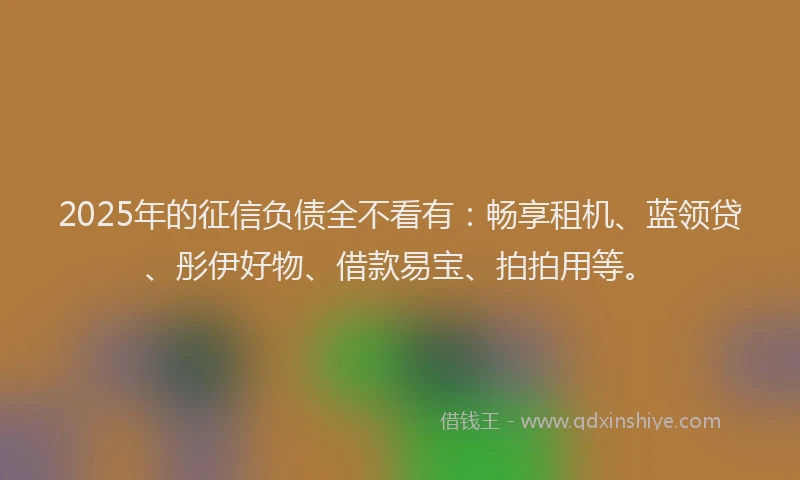 2025年的征信负债全不看有：畅享租机、蓝领贷、彤伊好物、借款易宝、拍拍用等。