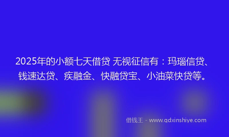 2025年的小额七天借贷 无视征信有：玛瑙信贷、钱速达贷、疾融金、快融贷宝、小油菜快贷等。