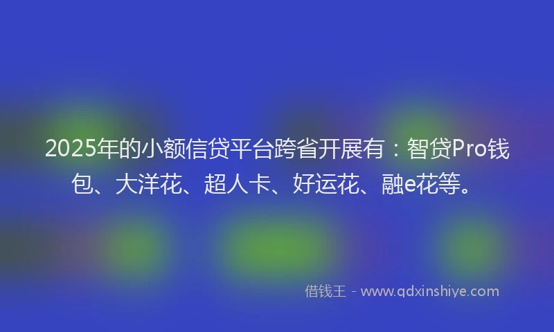 2025年的小额信贷平台跨省开展有：智贷Pro钱包、大洋花、超人卡、好运花、融e花等。