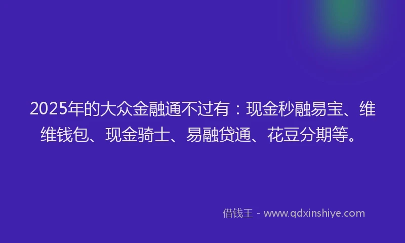 2025年的大众金融通不过有：现金秒融易宝、维维钱包、现金骑士、易融贷通、花豆分期等。