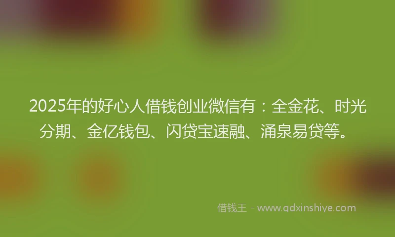 2025年的好心人借钱创业微信有：全金花、时光分期、金亿钱包、闪贷宝速融、涌泉易贷等。
