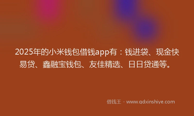 2025年的小米钱包借钱app有：钱进袋、现金快易贷、鑫融宝钱包、友佳精选、日日贷通等。