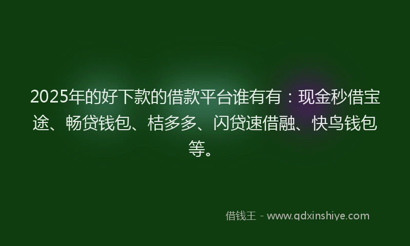 2025年的好下款的借款平台谁有有：现金秒借宝途、畅贷钱包、桔多多、闪贷速借融、快鸟钱包等。