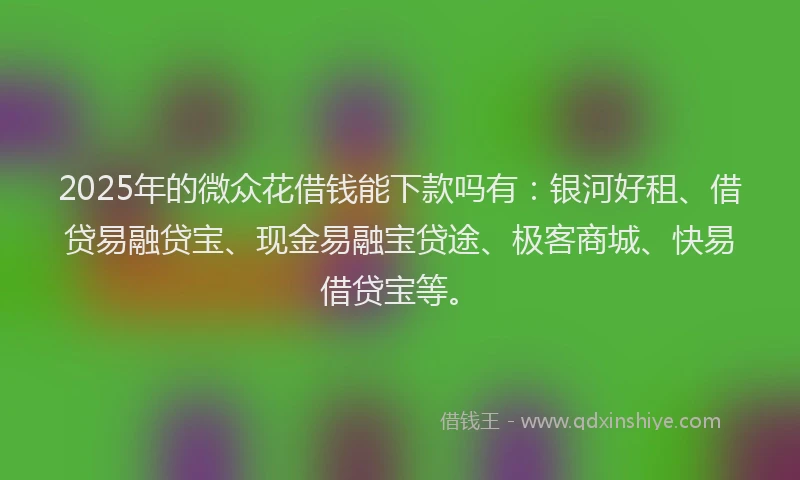 2025年的微众花借钱能下款吗有：银河好租、借贷易融贷宝、现金易融宝贷途、极客商城、快易借贷宝等。