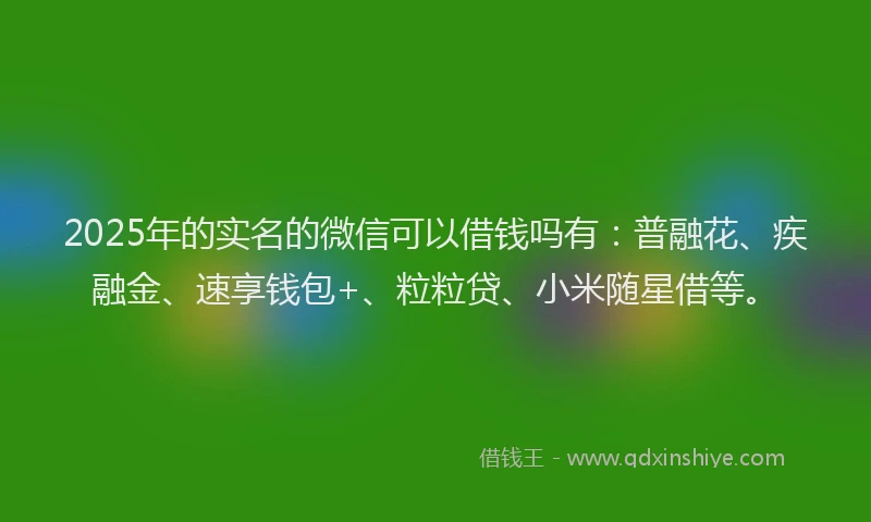 2025年的实名的微信可以借钱吗有：普融花、疾融金、速享钱包+、粒粒贷、小米随星借等。