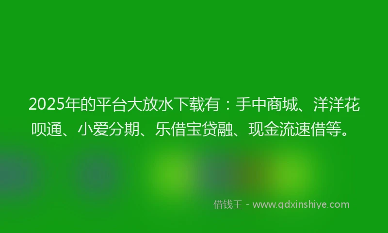 2025年的平台大放水下载有：手中商城、洋洋花呗通、小爱分期、乐借宝贷融、现金流速借等。