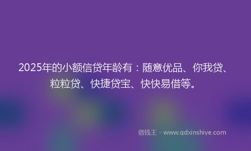 2025年的小额信贷年龄有：随意优品、你我贷、粒粒贷、快捷贷宝、快快易借等。