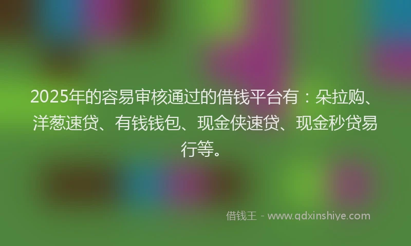 2025年的容易审核通过的借钱平台有：朵拉购、洋葱速贷、有钱钱包、现金侠速贷、现金秒贷易行等。