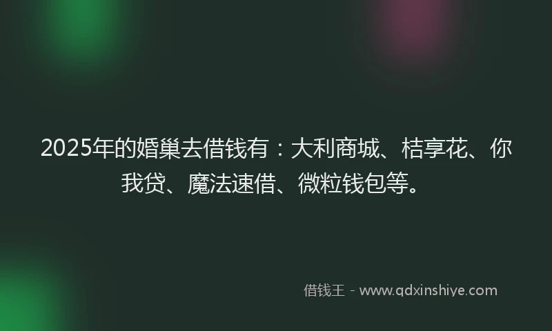2025年的婚巢去借钱有：大利商城、桔享花、你我贷、魔法速借、微粒钱包等。