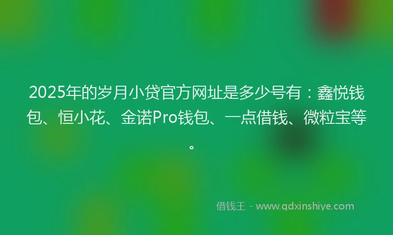 2025年的岁月小贷官方网址是多少号有：鑫悦钱包、恒小花、金诺Pro钱包、一点借钱、微粒宝等。