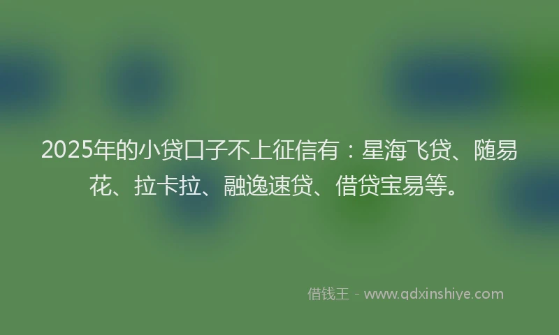 2025年的小贷口子不上征信有：星海飞贷、随易花、拉卡拉、融逸速贷、借贷宝易等。