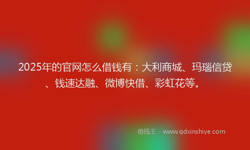 2025年的官网怎么借钱有：大利商城、玛瑙信贷、钱速达融、微博快借、彩虹花等。