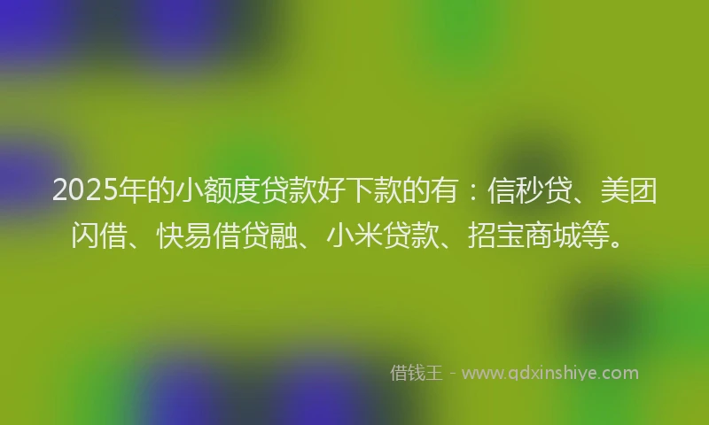 2025年的小额度贷款好下款的有：信秒贷、美团闪借、快易借贷融、小米贷款、招宝商城等。
