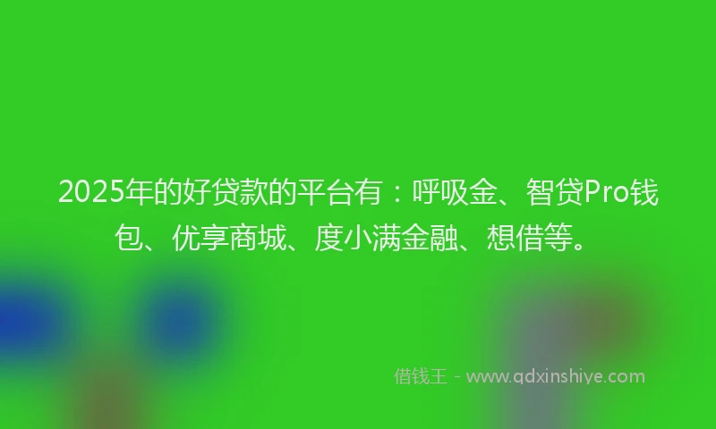2025年的好贷款的平台有：呼吸金、智贷Pro钱包、优享商城、度小满金融、想借等。