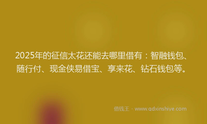 2025年的征信太花还能去哪里借有：智融钱包、随行付、现金侠易借宝、享来花、钻石钱包等。