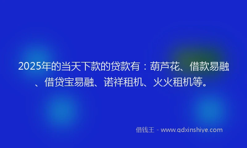 2025年的当天下款的贷款有：葫芦花、借款易融、借贷宝易融、诺祥租机、火火租机等。