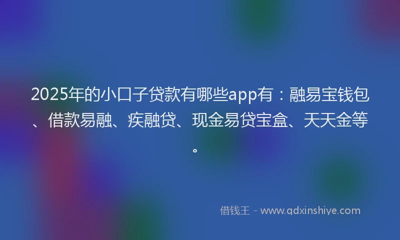 2025年的小口子贷款有哪些app有：融易宝钱包、借款易融、疾融贷、现金易贷宝盒、天天金等。