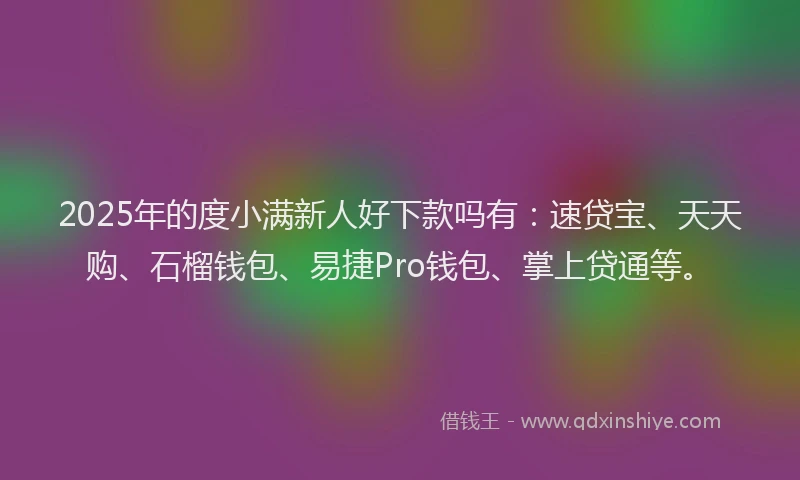 2025年的度小满新人好下款吗有：速贷宝、天天购、石榴钱包、易捷Pro钱包、掌上贷通等。